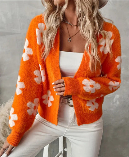 Damen Cardigan Blumenmuster Weich & Bequem