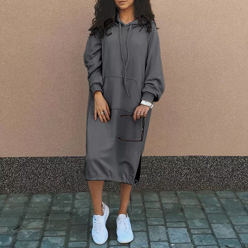 Damen Hoodie-Kleid Lässig Bequem Mit Taschen
