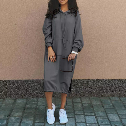 Damen Hoodie-Kleid Lässig Bequem Mit Taschen