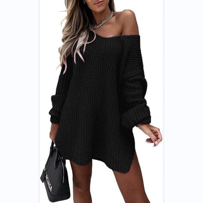 Damen Oversized Strickkleid Großzügig Geschnitten