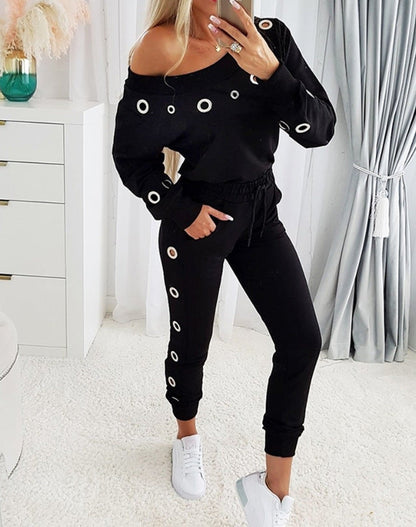 Damen Oversized Jogginganzug mit Mode Ösen Großzügig