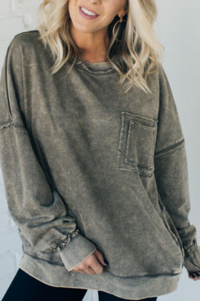 Damen Oversized Sweatshirt Bequem mit Taschen