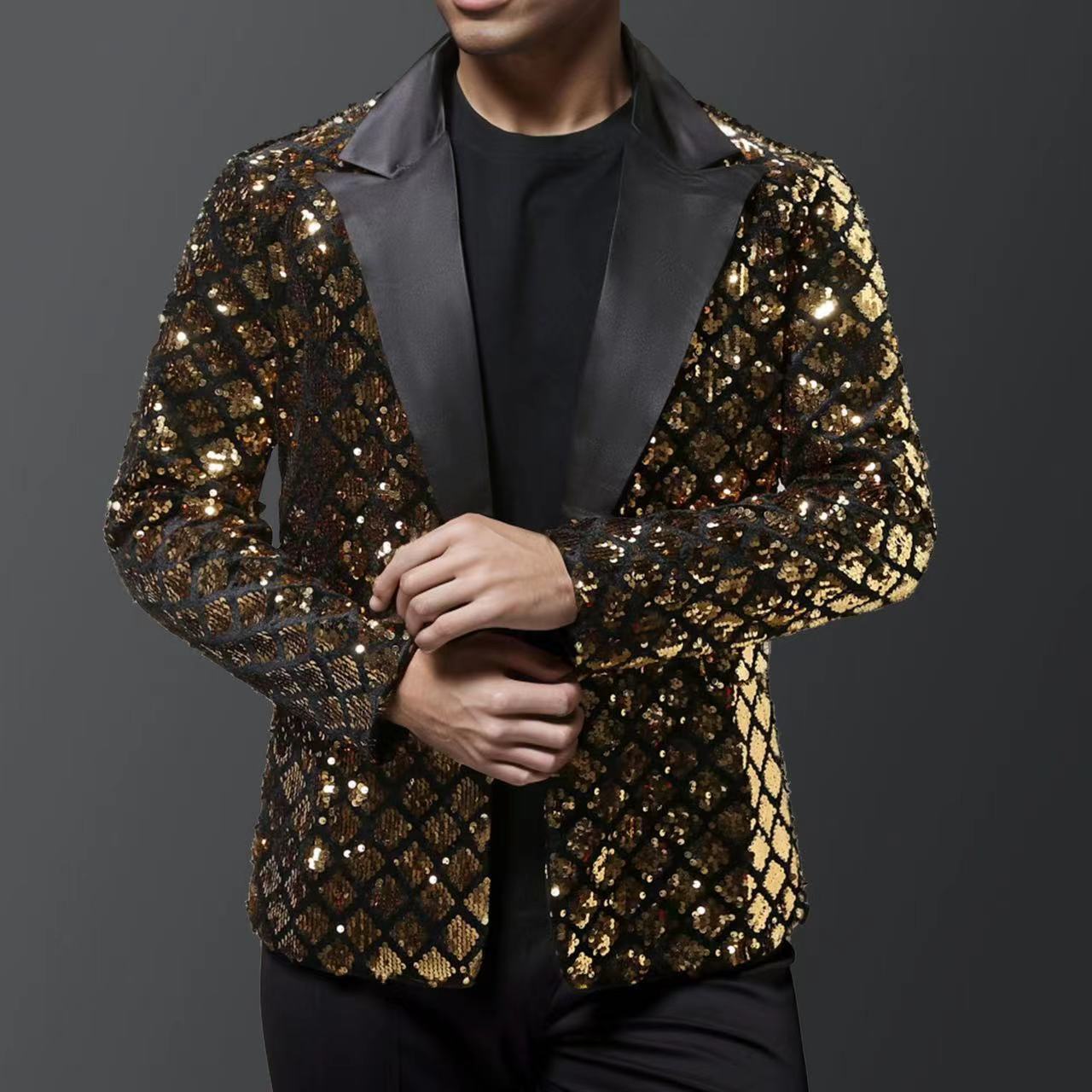 Herren Abendanzug Glitzer Blazer Luxus Pailletten Design