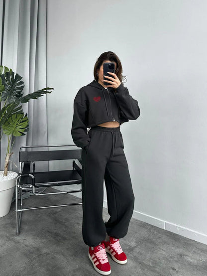 Damen Sportanzug Hoodie Jogginghose Set Bequem