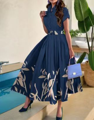 Damen Maxikleid Elegant Blumenmuster Tailliert