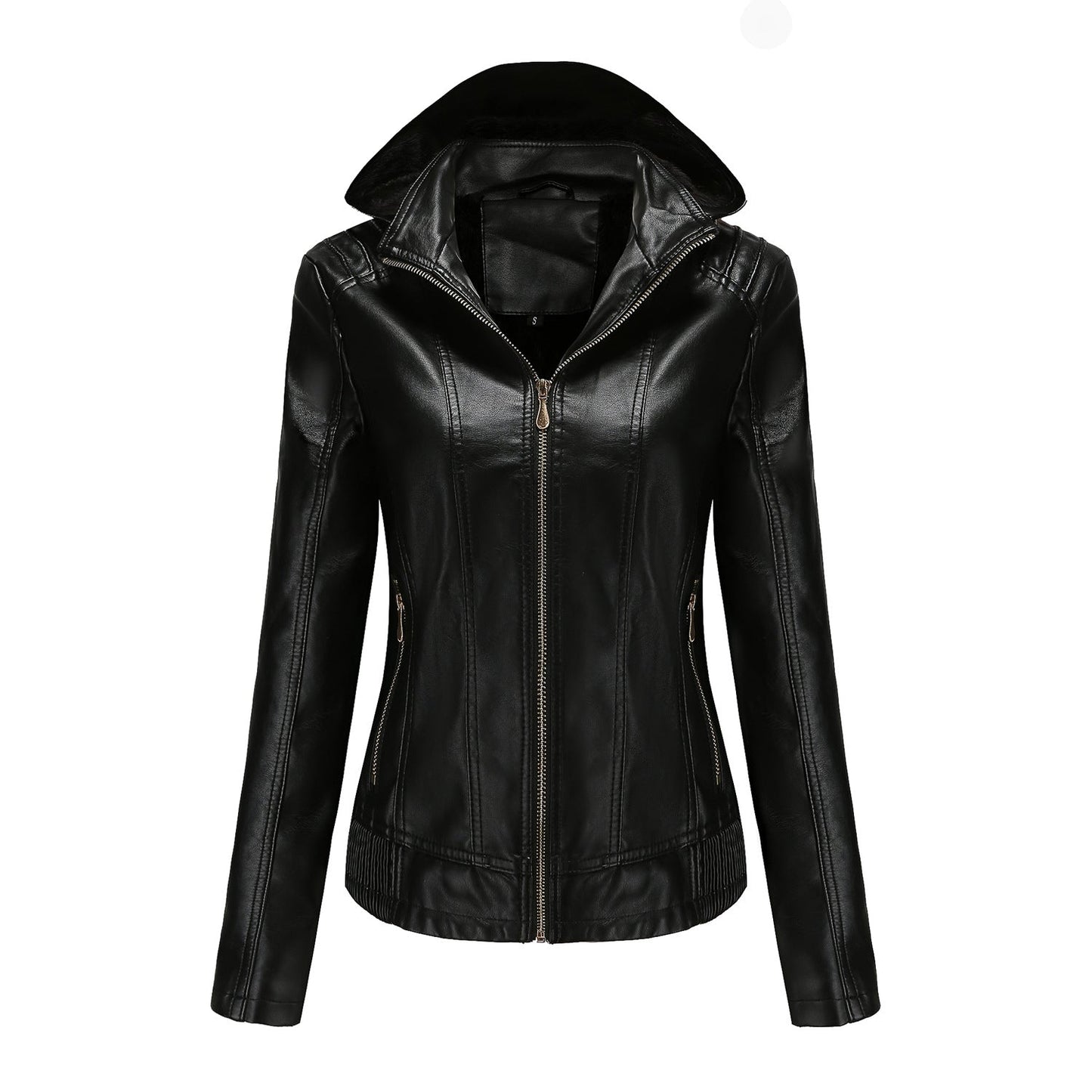 Damen Lederjacke Elegant Schnitt Mit Hochkragen