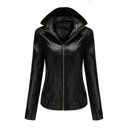 Damen Lederjacke Elegant Schnitt Mit Hochkragen