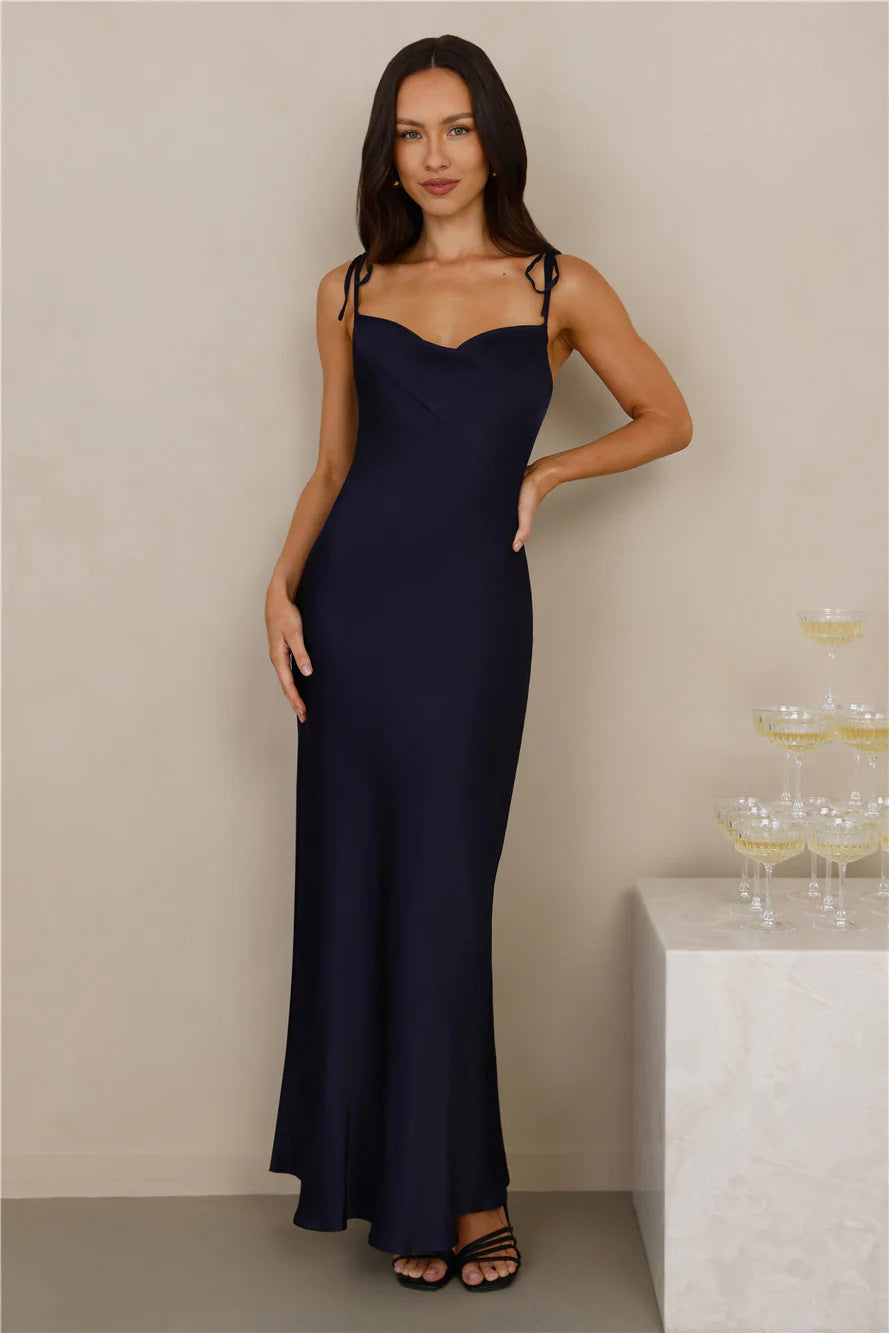 Damen Satinkleid Elegant Lang Maxi-Schnitt