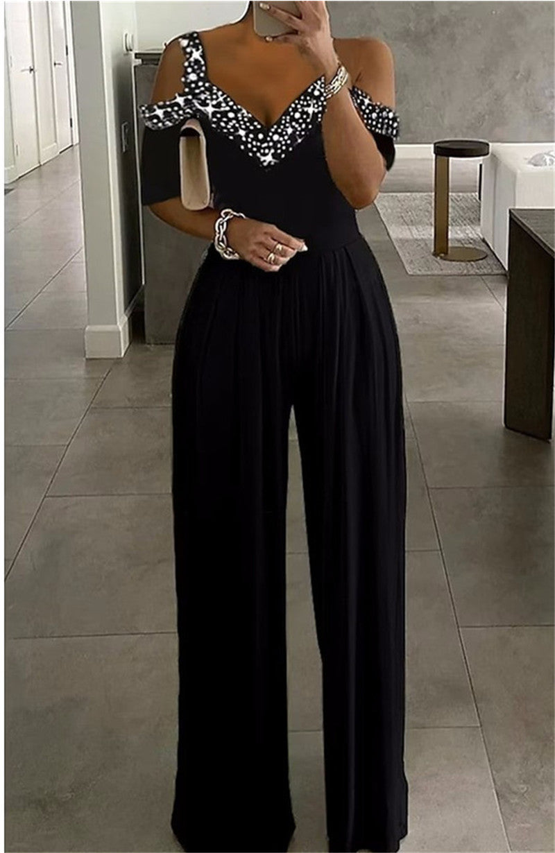 Damen Jumpsuit Eleganz Schulterfrei Glitzernd