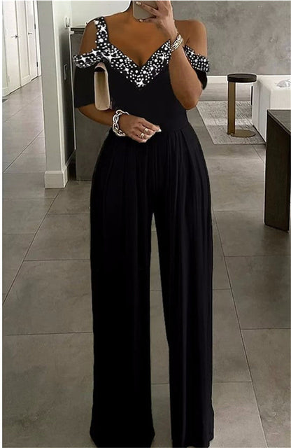 Damen Jumpsuit Eleganz Schulterfrei Glitzernd