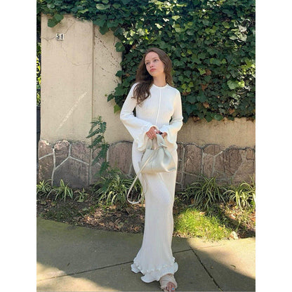 Damen Maxikleid Elegant Rüschen Langarm Damenkleid - IdealeKleiden