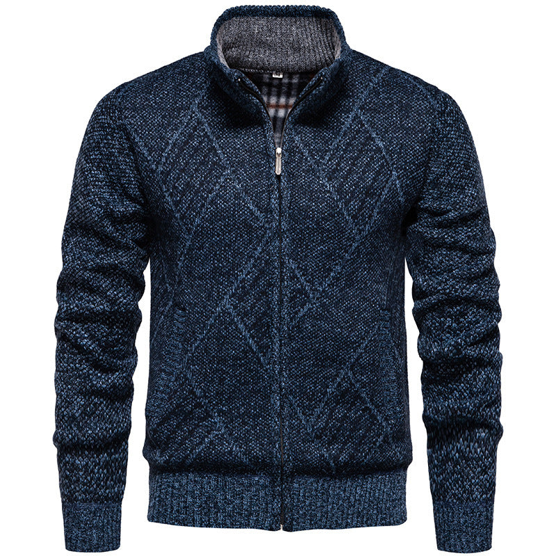 Herren Strickjacke Modern Zopf Muster Hochkragen