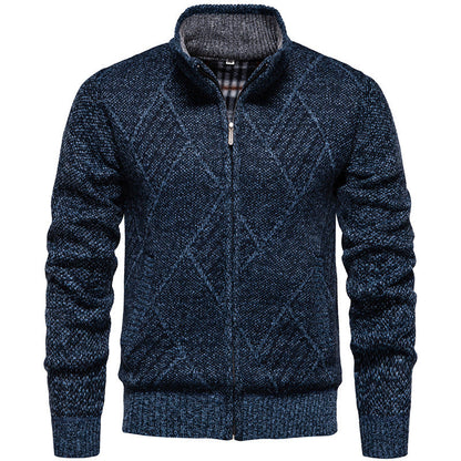 Herren Strickjacke Modern Zopf Muster Hochkragen