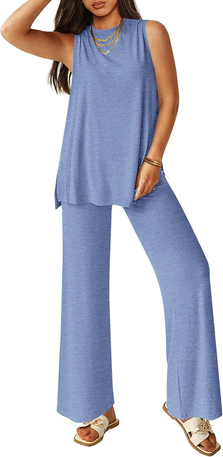 Damen Leichtes Oberteil und Wide Hose Set Komfortable Outfit