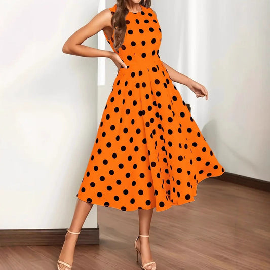 Damen A-Linie Kleid mit Polka-Punkten Sommermode - IdealeKleiden