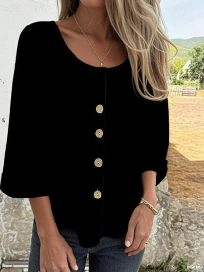 Damen Bluse Elegant Lässig Knopf Detail