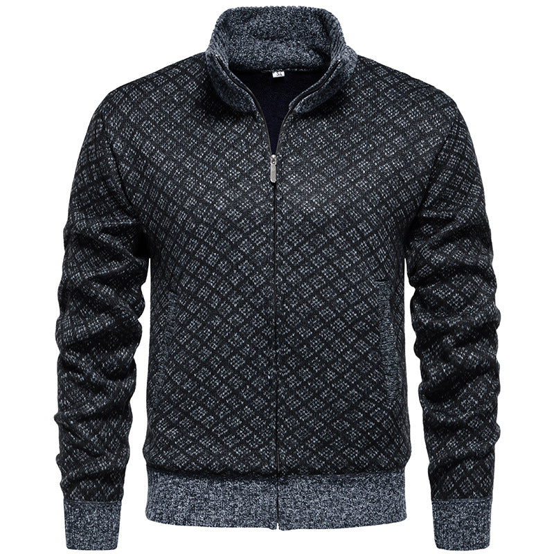 Herren Strickjacke Modern Karo Muster Zipper