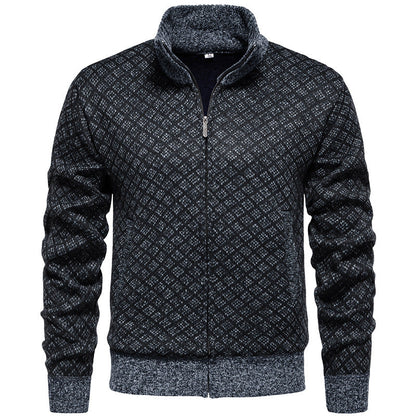 Herren Strickjacke Modern Karo Muster Zipper