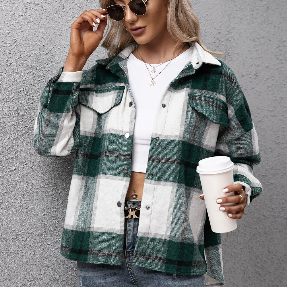 Damen Karo Overshirt Lässig Modern