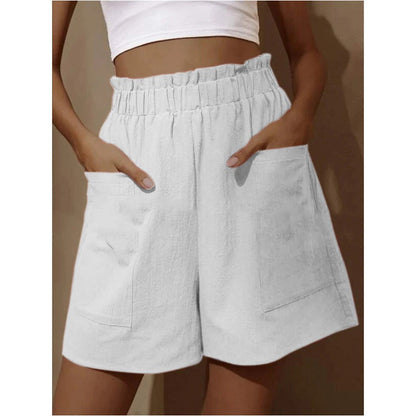 Damen Leinen Shorts Bequem Elastisch mit Seitentaschen