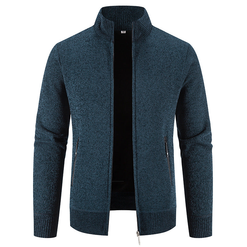 Herren Strickjacke Elegant Hochkragen Reißverschluss Taschen
