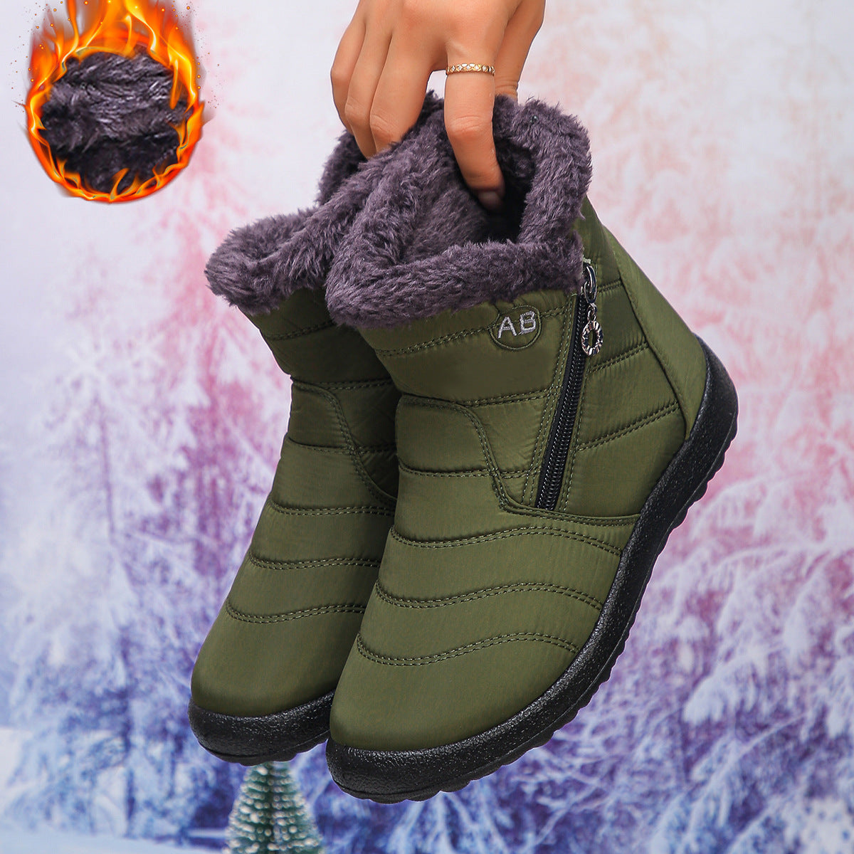 Damen Winterstiefel Warm Kuschelig Reißverschluss