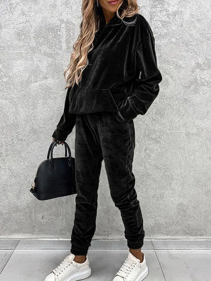 Damen Sportanzug Mikrofaser Kapuze Taschen Aktivewear