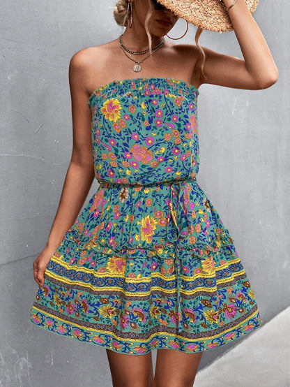 Sommerkleid Damen Blumenmuster Elastisch Kurz