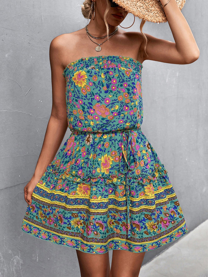 Sommerkleid Damen Blumenmuster Elastisch Kurz