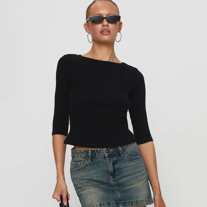 Damen Cropped Top Figurformend aus Rippstoff