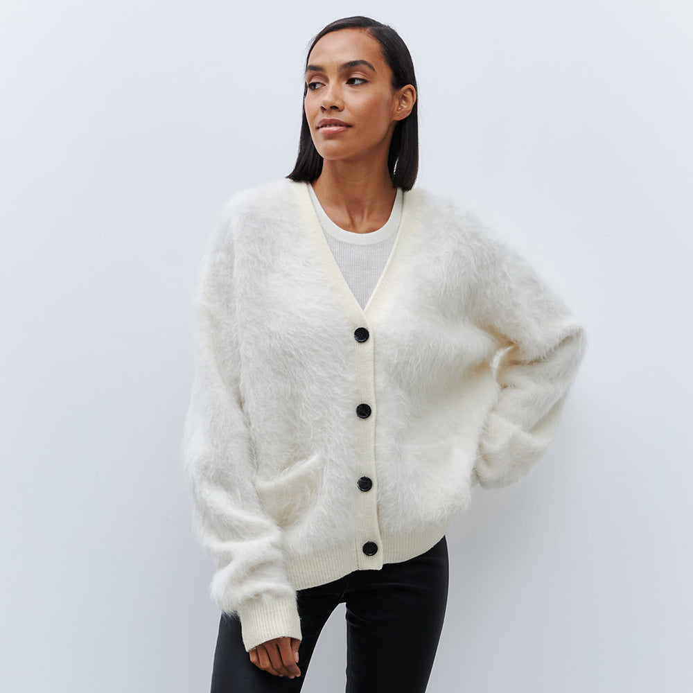 Damen Cardigan Weich Mohair Knopfverschluss Elegant
