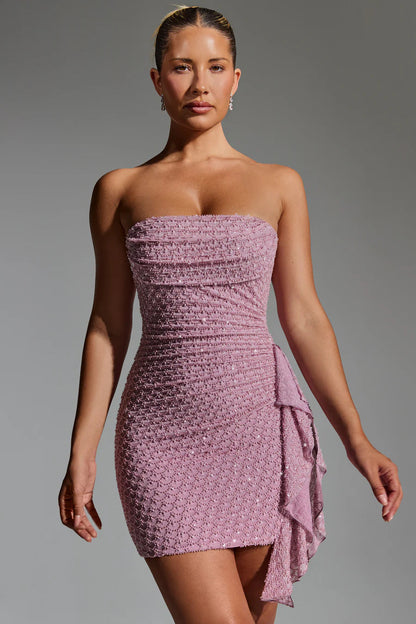 Damen Minikleid Rüschen Elegant Stretch