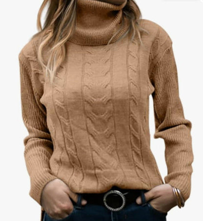 Damen Strickpullover Stehkragen Zopfmuster Elegent
