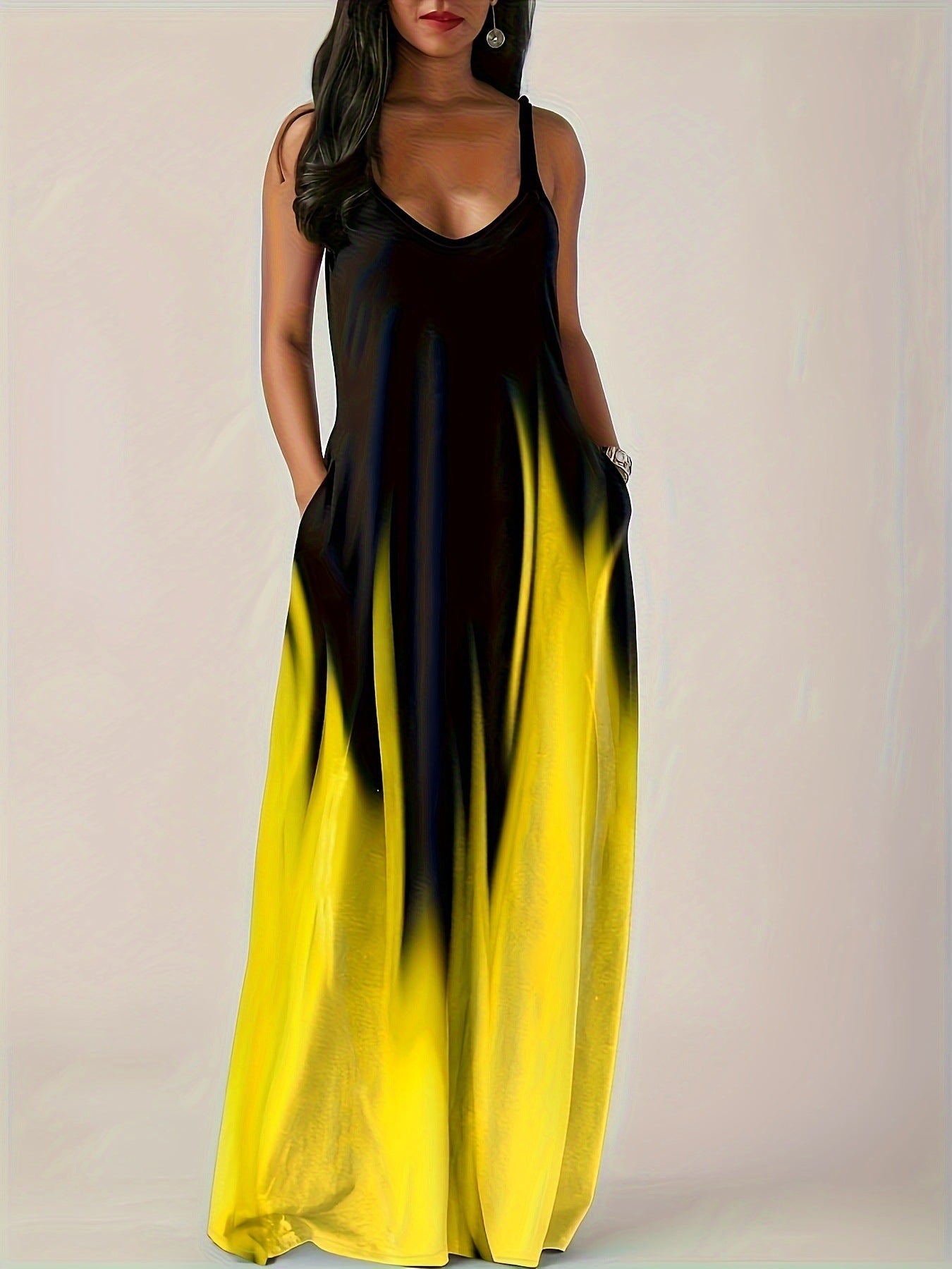 Damen Maxikleid Elegant Mit Seitentaschen