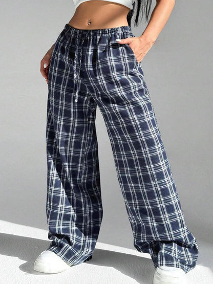Damenweite Karohose Bequem Elastisch Mit Taschen