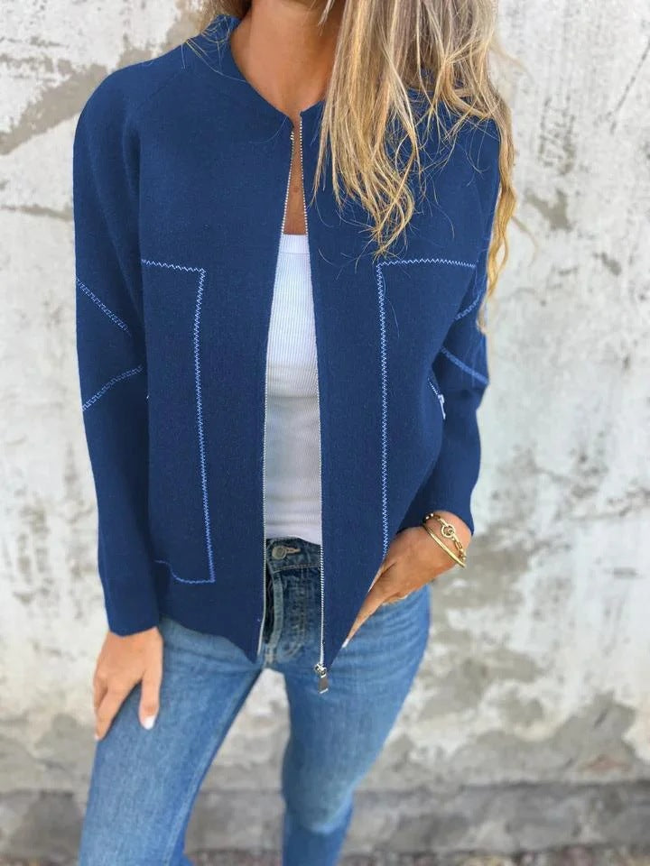 Warme Strickjacke Wollmischung mit Reißverschluss