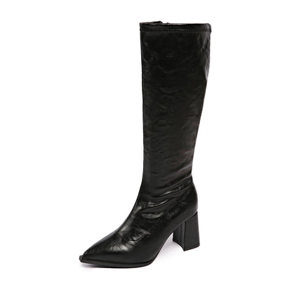 Damen Stiefel Hochmodisch Blockabsatz Spitze Zehen