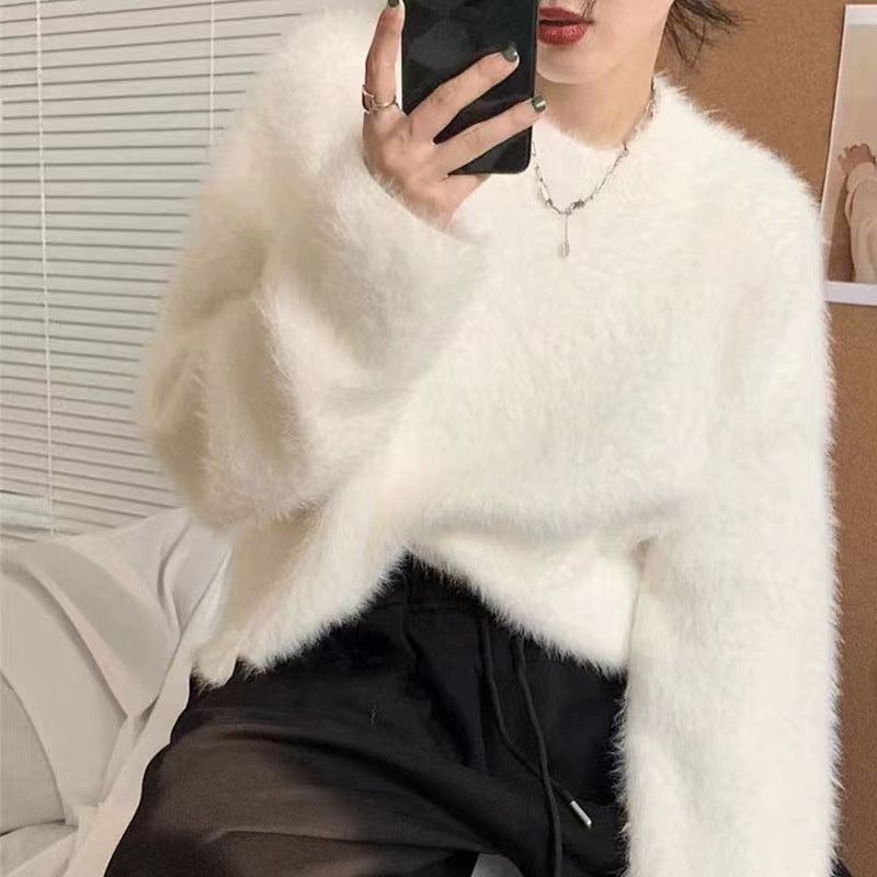 Damen Pullover Weich Lässig Rundhals