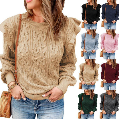 Damen Pullover Strick Zopf Muster Elegант - IdealeKleiden