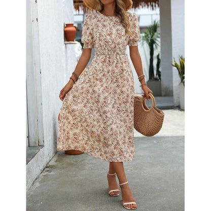 Sommer-Kleid Blumenmuster Römer-Taille Damenkleid