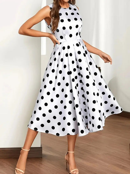 Damen A-Linie Kleid mit Polka-Punkten Sommermode
