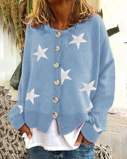Damen Strickjacke Sternenmuster Chic Trend