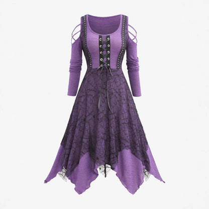 Gothic Maxikleid Damen Spitze Schnürung - IdealeKleiden