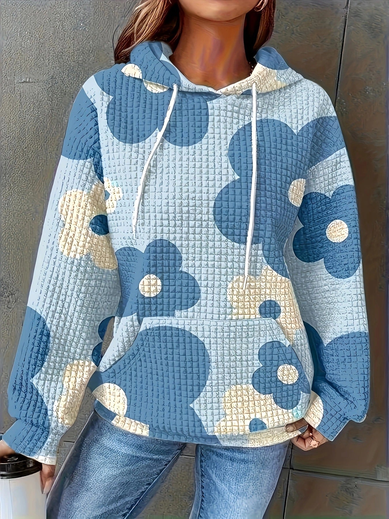 Damen Pullover Blumenmuster Kapuze Freizeit