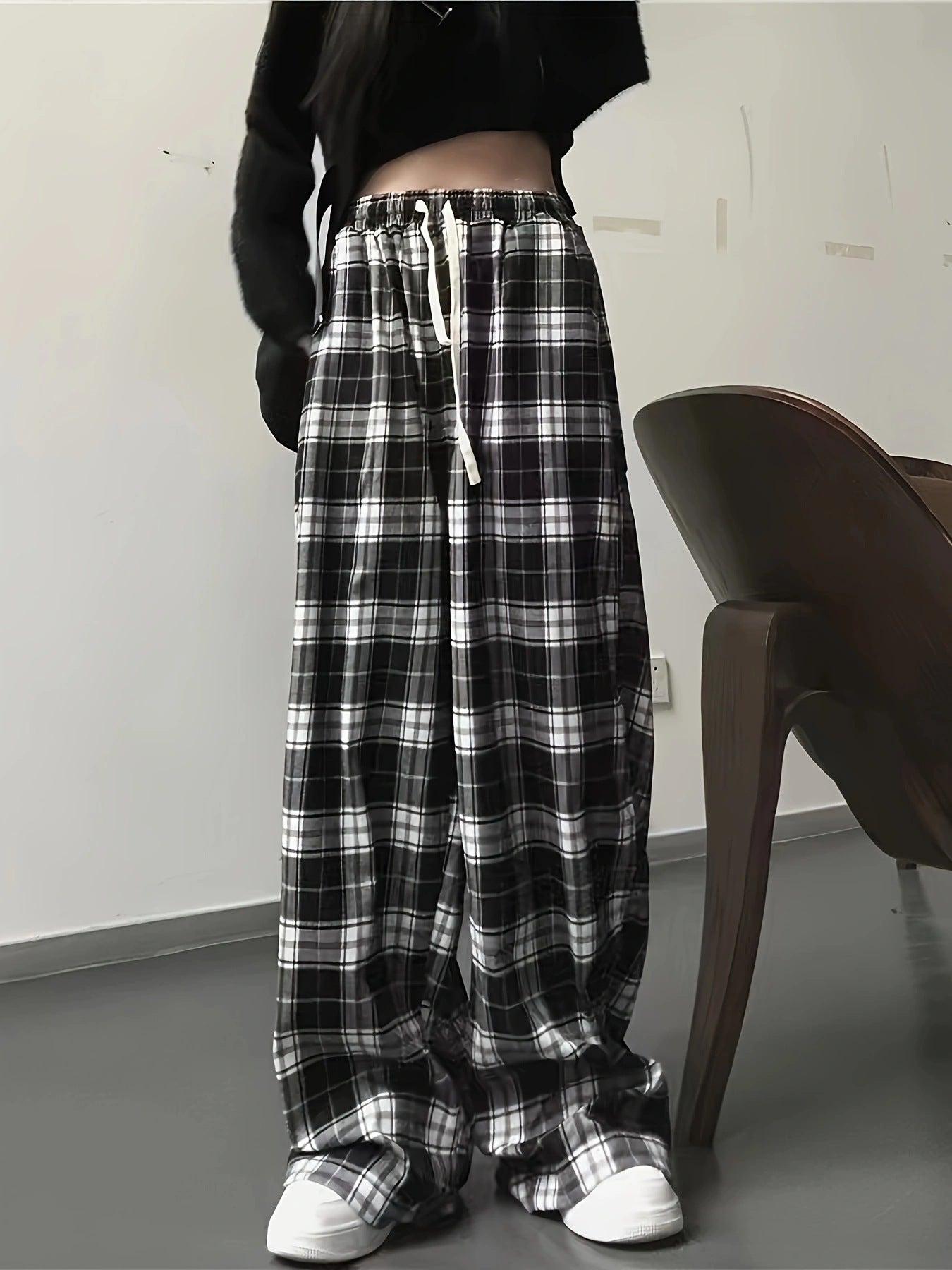 Damen Freizeithose Kariert Elastisch Bequem - IdealeKleiden