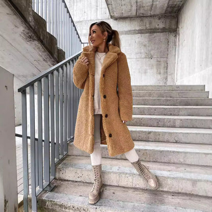 Elegante Damen Teddyjacke Mit Knöpfen & Taschen