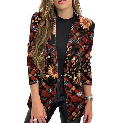 Damen Blazer Elegant Blumenmuster Sommerkleidung