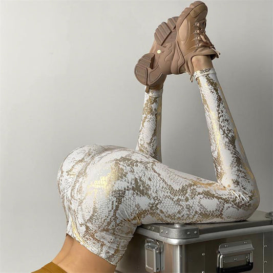 Damen Sportleggings Schlangenmuster Hochwand - IdealeKleiden