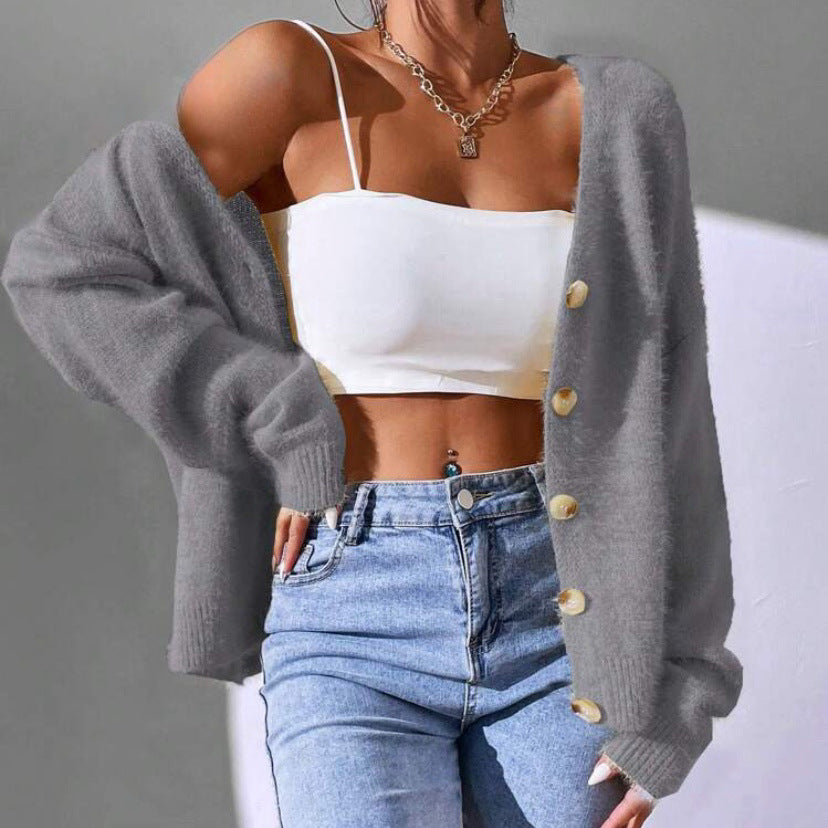 Damen Cardigan Weich Strick Lässig Gold
