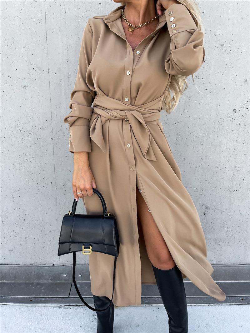 Damen Sommerkleid mit Gürtel und Seiten Schlitz